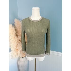 Zara Italian Yarn Crewneck Sweater Size Medium Lightweight Olive Green